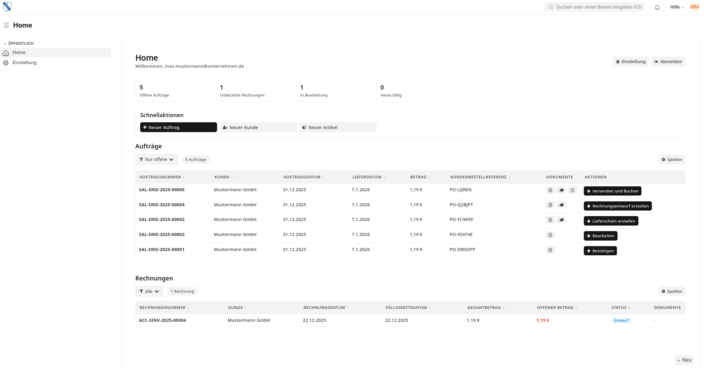 ERP-Dashboard (Beispiel)